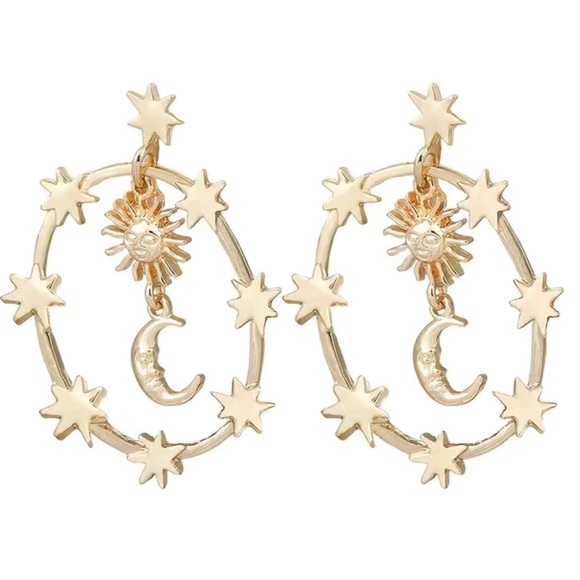 Gold Moon and Star Dangle Earrings - Picture 3 of 6